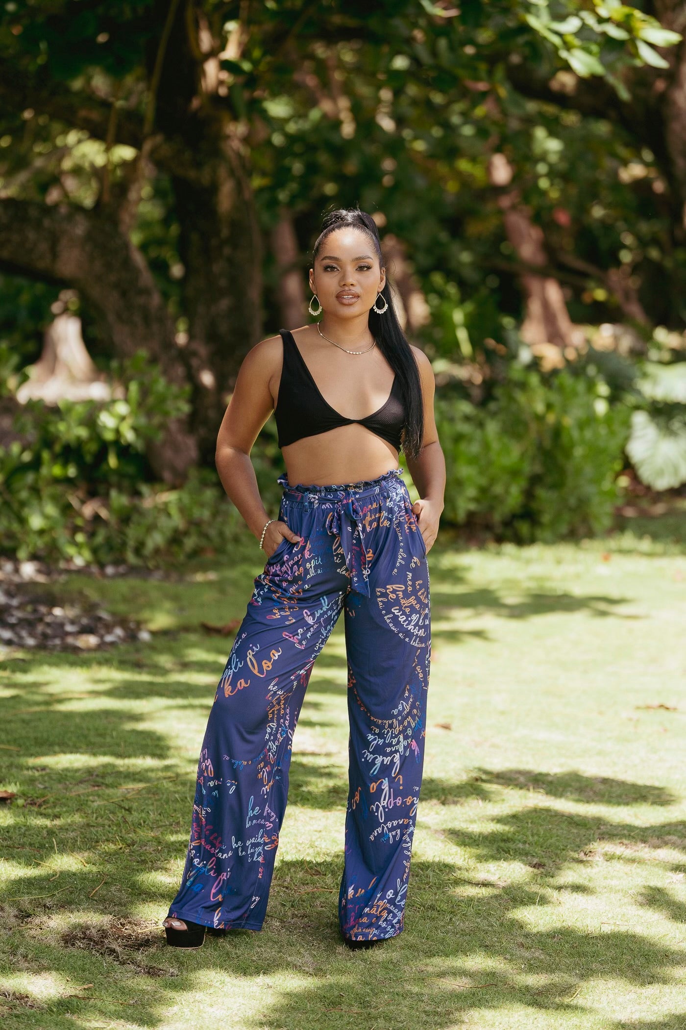 PALAZZO Wide Leg High Waist Boho Silk Pants with pockets in Echo Park  (Medium) - Indie Ella Lifestyle