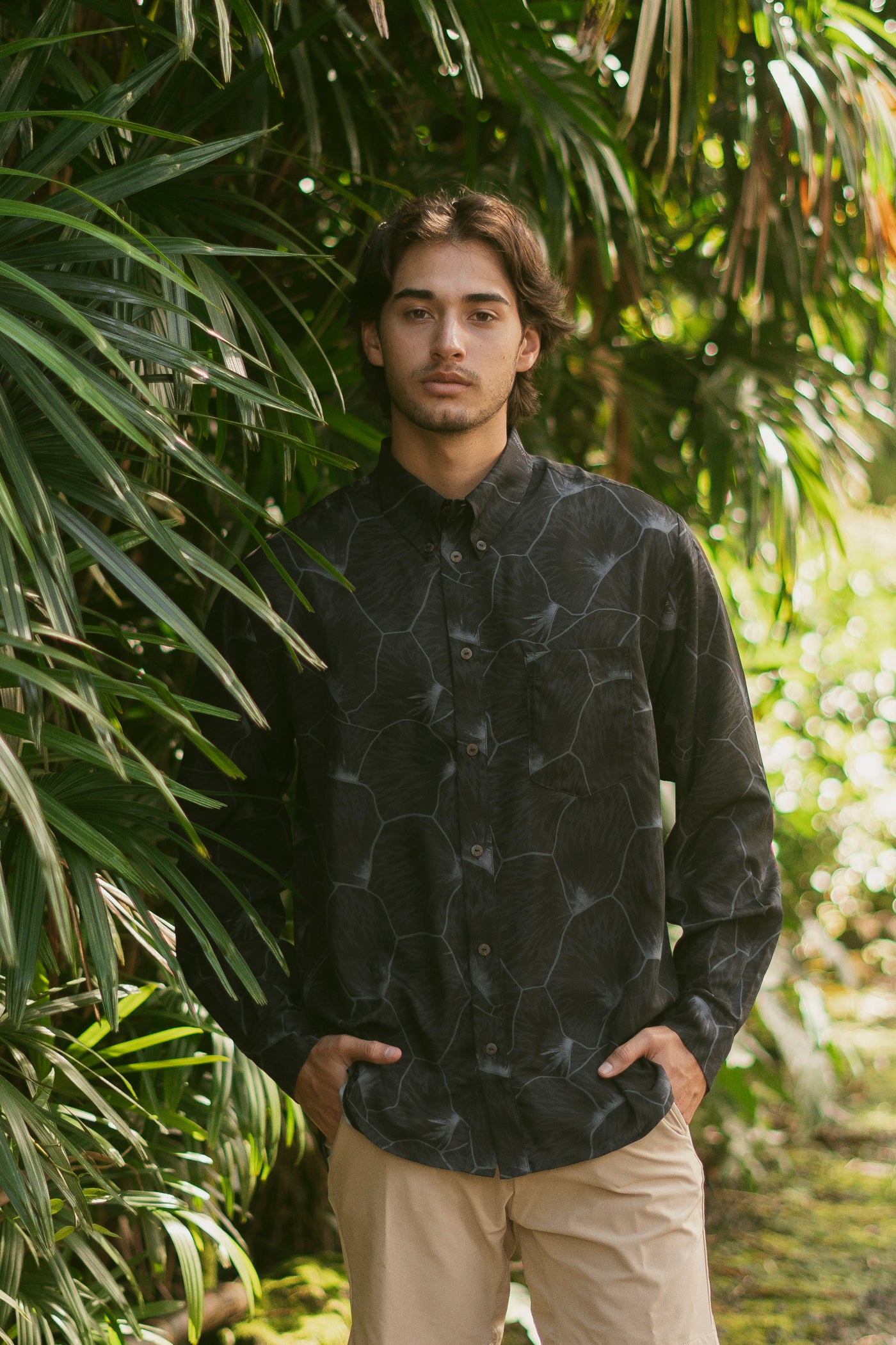 Men’s Long Sleeve Button Down Aloha Shirt